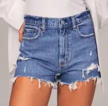 Abercrombie Ultra High Rise Mom Short Denim Cutoffs Medium Destroy Blue 28 / 6