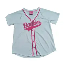 Barbie x Forever 21 White Pink Baseball Jersey Womens Size Medium