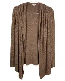 Silence + Noise Tan Brown Speckled Hooded Waterfall Cardigan Sweater XS