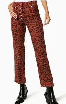 Miaou X Revolve Red Leopard Junior Pant Jeans Sz 26 Button Fly Crop‎ Flare $295