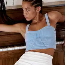 Free People Movement Perfectly Plated Cami Denim Blue Combo