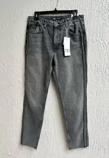 Zara tapered leg gray jeans side stripe metal studs size 6 new with tags