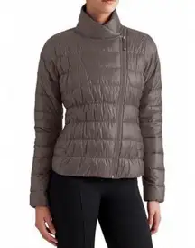 Athleta Grey Downalicious Goose Down Puffer Coat zip up tan size S quilted