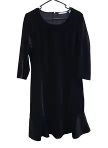 Isaac Mizrahi Live Black Velvet Velour Flounce Hem Knee Length Dress Size 12