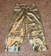 Free‎ People Women's Washed Army Green Metallic Cropped Pants Size 0