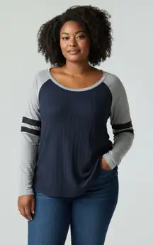 Suzanne Betro Women Blue Raglan Sweater Plus 3X Cable Knit Texture Lace Trim New