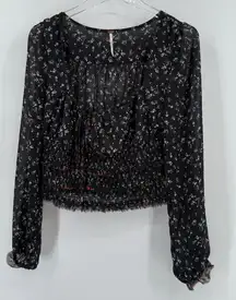 Free People Flowy Boho Floral‎ Smocked Milkmaid Lightweight Blousesize M