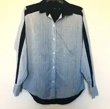 J Brand Blue/White Pinstripe Button Down Blouse- Size Small