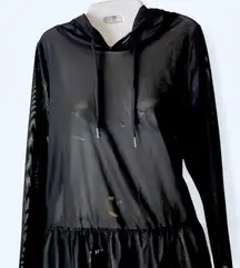 Black mesh long sleeve hoodie with stretchy material M Gottex