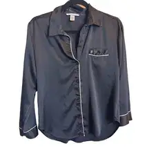 Victoria Secret Black Pajama Shirt Size Small Pink Stripe Button Up Loungewear