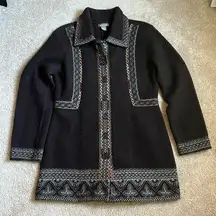 Vintage Kenar Women’s Wool Embroidered Brown Button Front Jacket    Size Medium