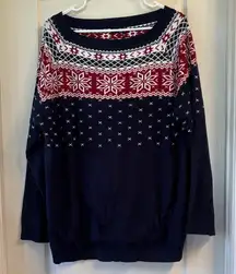 AMPERSAND AVE Navy and Red Snowflake Sweater