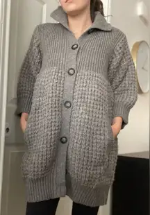 Stella Mccartney Chunky Alpaca Wool‎ Cardigan Sweater Dress Buttoned Sz 44 Grey