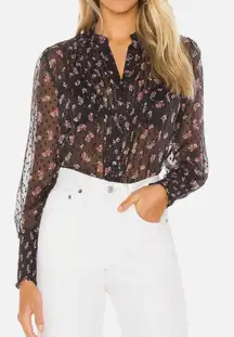 Free People‎ Women Size Small Flowers In December Smocked Sheer Swiss Dot Blouse