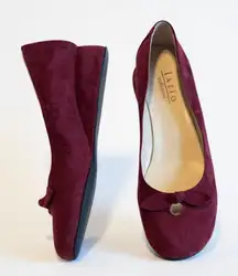 Burgundy Suede Ballet Flats with Bow Detail Elegant Luxury 7 leather sole