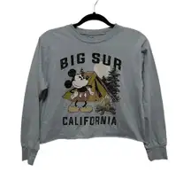 Disney Blue Big Sur Mickey Mouse Long Sleeve Crop Shirt, Womens Size M