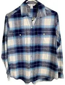 Old Navy Women’s XS  Blue & white plaid button down flannel collared long sleeve