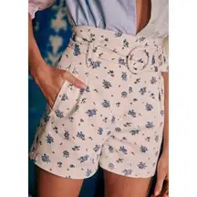 NWT Sezane Deia Short in Blue Rose Floral Heavy Cotton Pleated Shorts 34 / 2