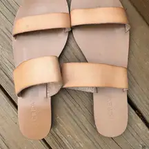 J Crew Sandals Size 8 Leather Nude Beige Slides Minimalist Casual Womens