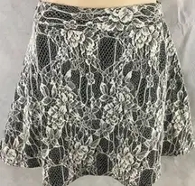 Black with White Lace Skater Skirt