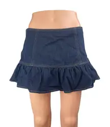NEW Cider Womens Blue Mid Rise Ruffle Frill Mini A-Line Denim Jeans Skirt Size S