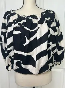 Rachel‎ Zoe Linen Black and White Abstract Off Shoulder Blouse Top Size Large