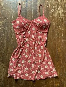 Daisy print mesh mini dress NWOT size LG