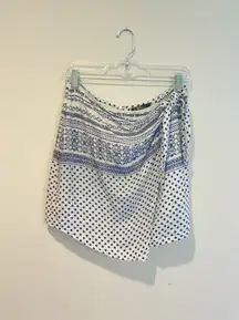 White And Blue Printed Wrap Mini Skirt