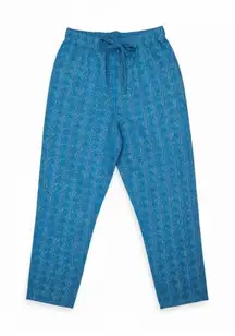 L.L. Bean Blue Cotton Pajama Pants, Leaf Pattern, Elastic Waist w/ Drawstring, S