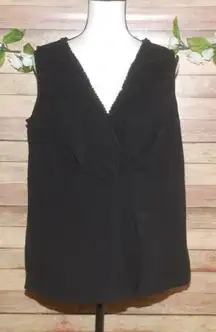 Avenue Stretch Black V-Neck Sleeveless Top Size 18W 20W Ruffle Trim Wrap Look