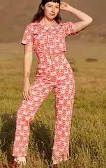 Big Bud Press Daisy Chain Jumpsuit Pink Floral Cotton Twill Medium GUC