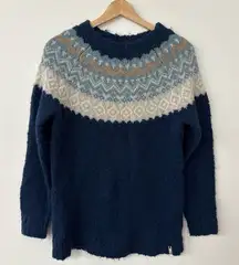 Woolrich Womens Wool Blend Fair Isle Sweater Sz Medium Nordic Blue Cozycore