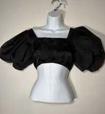 FUTURE COLLECTIVE Crop Square Neck Organza Sleeve Black Top Size Small
