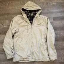 O'Neill Khaki Plaid Lined Cotton Utility Jacket Hooded Large Outdoor Workwear