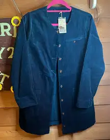 Gudrun Sjoden Blue Midi Corduroy Button Jacket Coat Pockets Swedish NWT