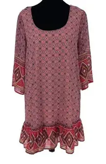 As U Wish Womens Agryle‎ Pattern Dress Lace Back 3/4 Sleeve Ruffle Red Medium