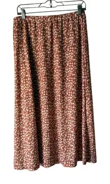 Wishlist Apparel Floral Midi Skirt Rust Clay White Flowers Large‎ Cottagecore