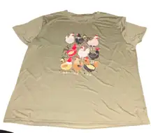Womens XXL Olive Green Chicken Flock Graphic T Shirt Polyester Short Sleeve