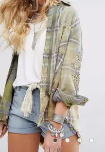 Free People Deconstructed Flannel Plaid Jacket