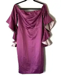 NWOT Lulumari Purple Satin Statement Sleeve Sheath Dress Size Medium