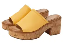 Naturalizer Cassie Platform Slides Cork Wedge‎ Women's 12 Yellow Boho Hippie 70s
