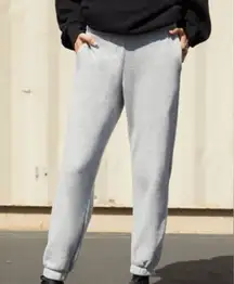 Brandy Melville John Galt Grey Sweatpants with Navy Blue Stripes OS (small)