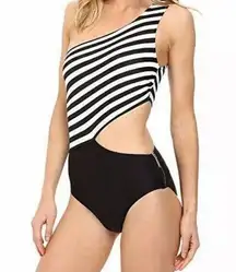 Michael Michael Kors One Shoulder Stripe Cutout One-Piece Swimsuit