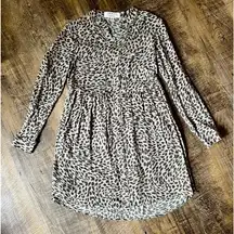 Cloth & Stone Anthropologie Leopard Print Button Front Lined Shirt Dress Size XS