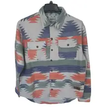 Royce Ladies Size XL Aztec Print White Green & Blue Shacket Fleece Shirt Western