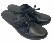 Ecco Black Leather Slip On Heel Clogs Sz 7.5