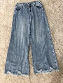 Rewash Brand Womens Jeans Light Wash Wide Leg Baggy Distressed Low Rise Size 3