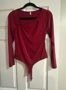 Reoria Asymmetrical Maroon Bodysuit