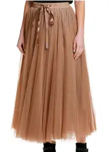 Elan Tan Tulle Tiana Netted A Line Maxi Skirt S