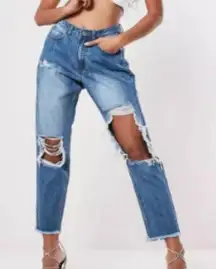 Missguided - riot high rise mom jeans with fringed ankles size 12